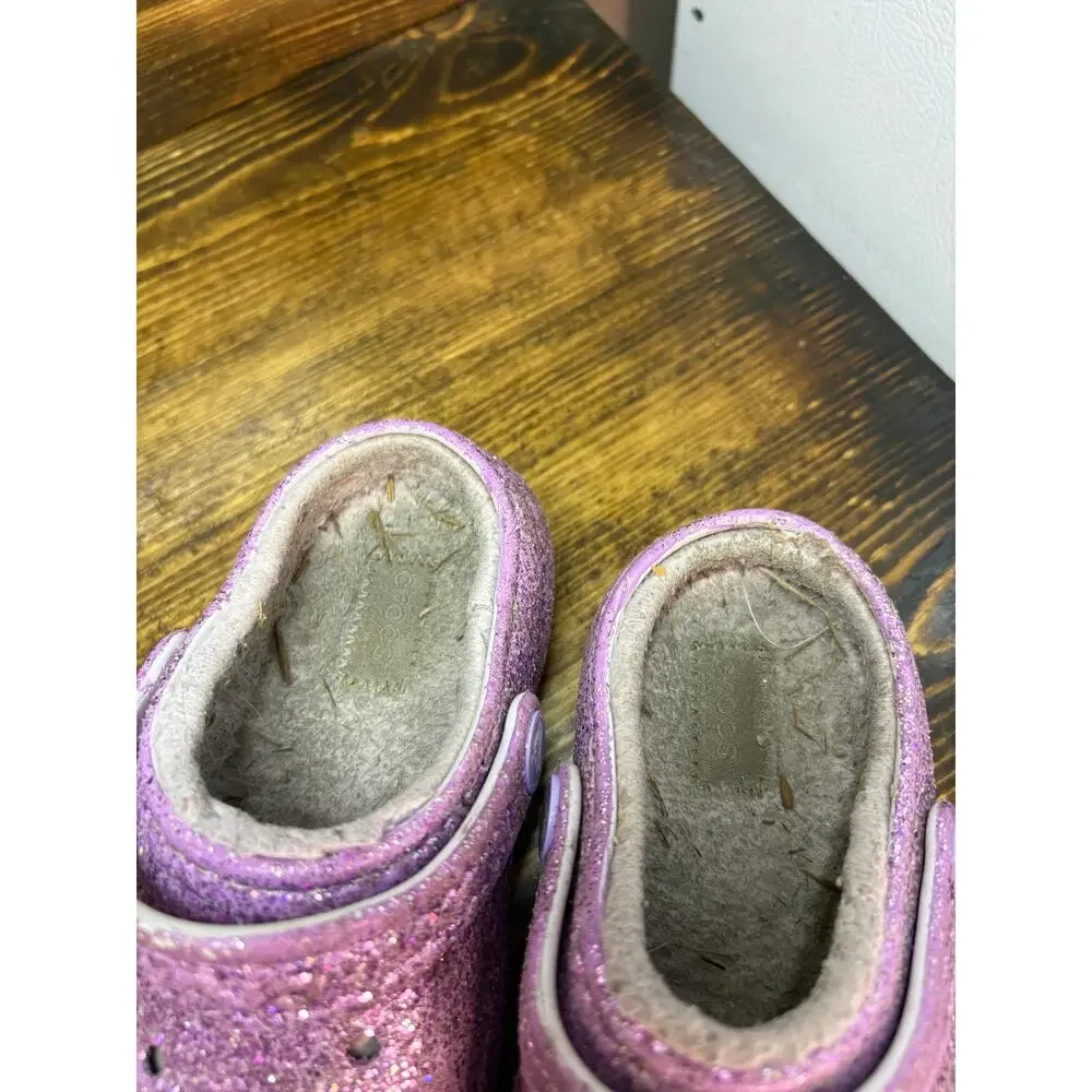 Crocs Lavender Glitter‎ Fur Lined Clogs Size C10